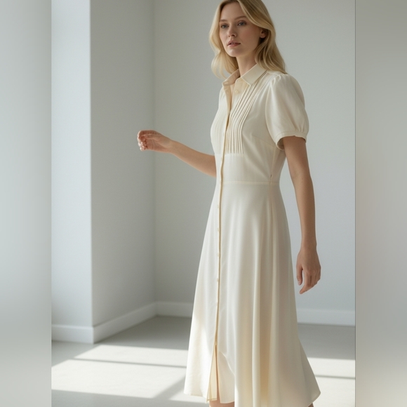 Ralph Lauren Dresses & Skirts - Lauren Ralp Lauren Black Label Shirtdress Elegant Winter Cream Midi Dress SZ 4